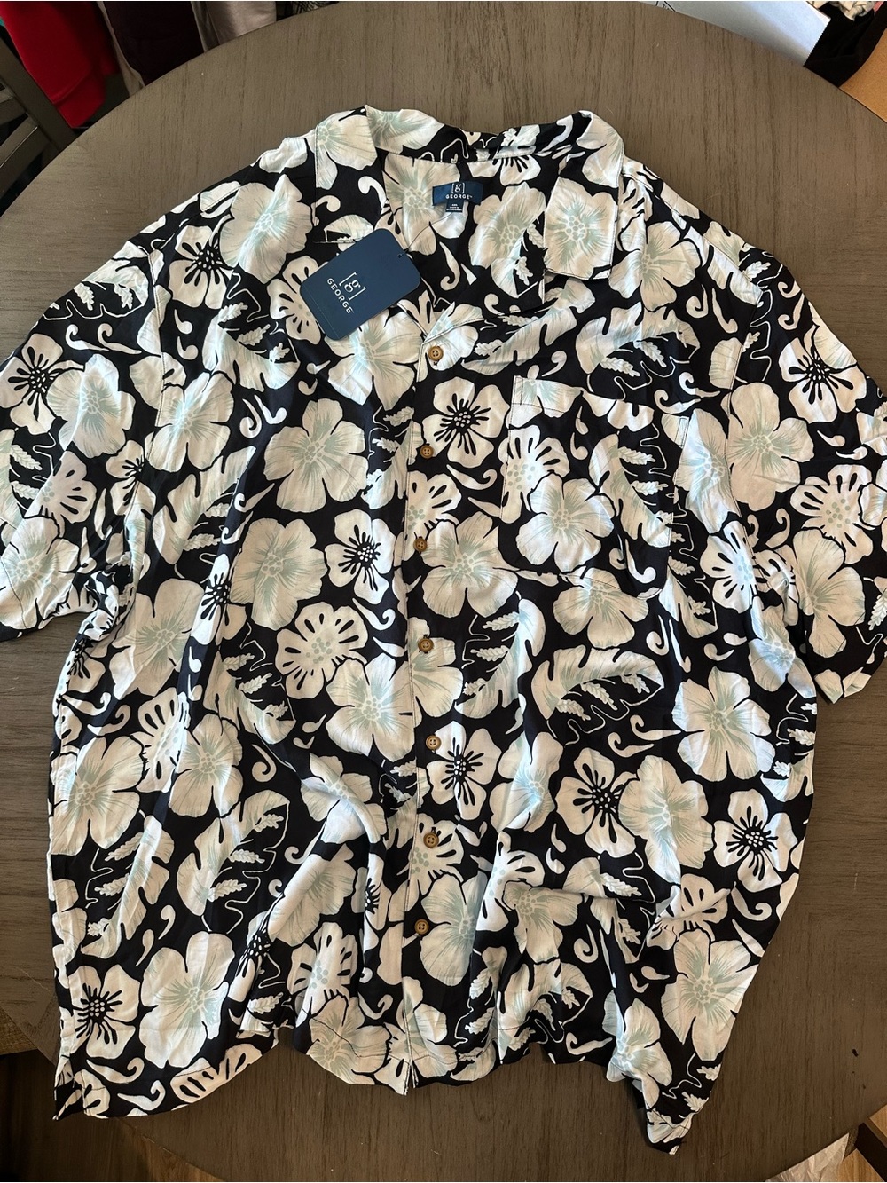 George Black Short-Sleeve Button-Down Shirt with White Floral Print